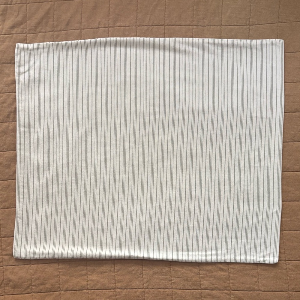 SDH Cream and Gray Green Ticking Stripe Cotton Pillow Cover / Case / Sham